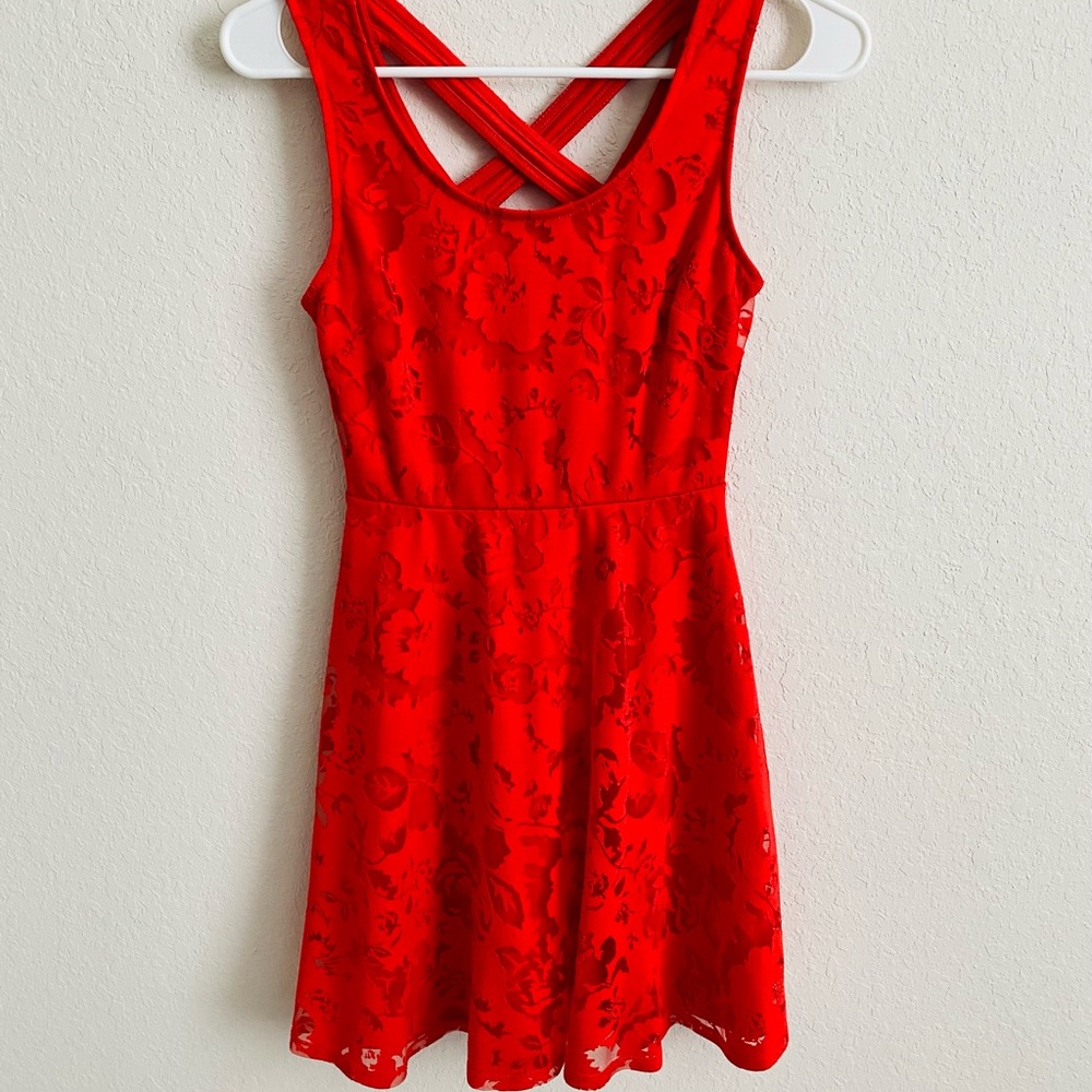 Candies Juniors Red Lacey Dress.  Sz.  XS. Fully Lined. - Picture 3 of 15